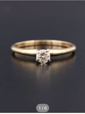 14k Yellow Gold Round White Diamond Solitaire Prong Ring Size 6.5